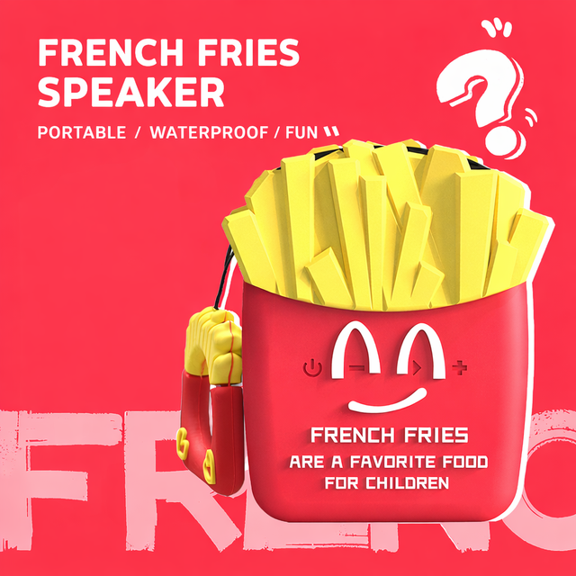 Cute Outdoor French Fries BLE Wireless Speaker Waterproof Microphone Compact Portable Eco Friendly ABS & Silicone Birthday Gift
