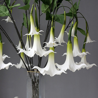 Centre de table de mariage en fleurs artificielles de haute qualité, faites à la main, à 2 têtes, en PU, effet toucher réel, blanc et rose, Datura Stramonium