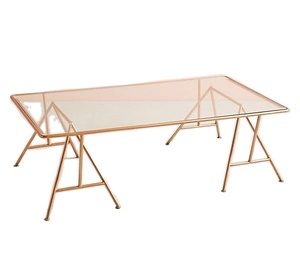 Venta caliente mesas de centro de metal con acabado pintado en oro y muebles superiores de vidrio para sala de estar salón Hotel Mall - Product Image 1