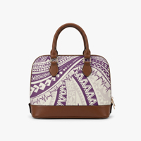 Tas Selempang Wanita Motif Geometris Suku Samoa Kepulauan Pasifik, Bahan Kulit Sintetis, Ritsleting, Pegangan Atas, Model Satchel