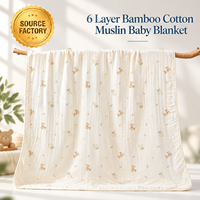 Couette pour enfant respirante en coton bambou 6 couches, motif ourson, pêche et ballons, en gaze froissée douce, pour lit bébé, OEM