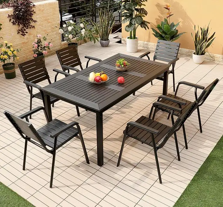 Outdoor Aluminum iplastic dining set courtyard anti-corrosion wood outdoor dining table garden balcony cafe table and chairs