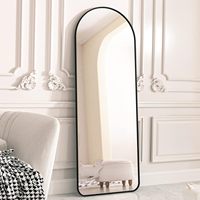 Grand Miroir de Dressing Doré et Noir, Design Ovale Moderne et Glamour, Arqué, à Poser au Sol, à Fixer au Mur ou Autoportant, Corps Entier