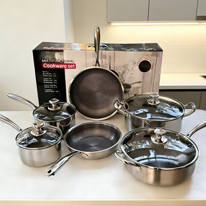 Ensemble de 10 casseroles et poêles en acier inoxydable nid d'abeilles, ustensiles de cuisine, panelas, antiadhésif, induction, ensemble de casseroles - Product Image 1
