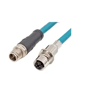 Circular M12 8Pin X-Coded Male To Female Overmolded Straight Cat6 Pur Shielded Cable Waterproof IP67 For Ethernet signal