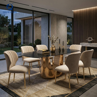 Fournisseur de Foshan, meubles de salle à manger modernes de luxe pour la maison, grand ensemble de table à manger en marbre artificiel gris, 6 chaises