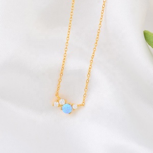 Minimalista semplice delizia catena di clavicola con <span class=keywords><strong>pietra</strong></span> di zircone blu <span class=keywords><strong>opale</strong></span> <span class=keywords><strong>pietra</strong></span> 925 in argento Sterling collana di gioielli - Product Image 4