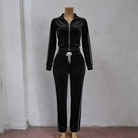 Ensemble de survêtement en velours 2026 pour femmes grandes tailles, veste zippée et pantalon de survêtement à rayures, ensemble deux pièces pour l'entraînement