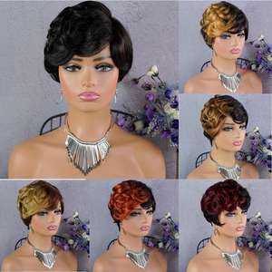 Perruques courtes en cheveux humains de type pixie, perruques courtes de type bob pour femmes noires, fabriquées à la machine, couleur naturelle, perruques sans colle pas chères en cheveux humains - Product Image 4