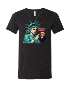 T-shirt Grafica Quiet Piggy Liberty Edition Unisex con Scollo a V, Manica Corta, Stampa Digitale per Adulti, Abbigliamento Promozionale - Product Image 1