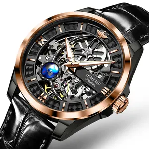 Oupinke 3268 oem leather watch luxury custom running sport brand watches skeleton Mechanical automatic mens wrist watch