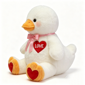 Peluche de Pato Blanco Personalizado - Juguete de Peluche Suave y Esponjoso con Lazo de Satén Rosa y Corazón Rojo - Product Image 4