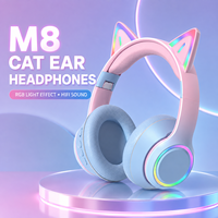 Casque circum-auriculaire M8 Cat Ear pour 5.3 avec éclairage RGB, son Hi-Fi, TF/AUX, longue autonomie, contrôle tactile pour femmes, gaming, DJ, IPX3