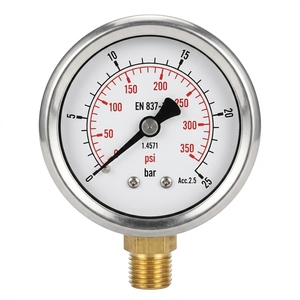 Manomètre antichoc à huile 60 mm, 0-350 psi/25 bar, raccord radial 1/2"NPT M, usage industriel, acier inoxydable SS304 SS316 - Product Image 4