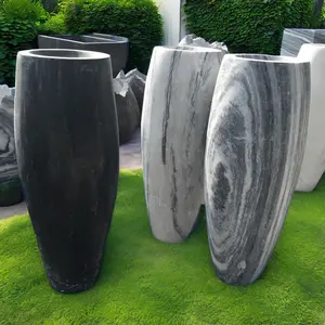 Decorative outdoor patio garden natural stone planter and flower pot