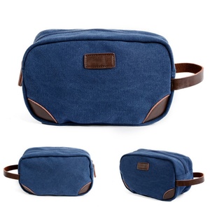 Wholesale Vintage Style Men's Travel Dopp Kit Shaving Bag Water Resistant Canvas Leather Makeup Pouch with Zipper Closure - Product Image 2