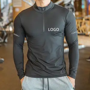 高品质男士运动服定制半拉链t恤高领肌肉健身运动t恤长袖健身房t恤