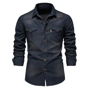 5xl Factory Direct Sales European American Men's New Durable,Comfortable And Breathable Long Sleeved Denim