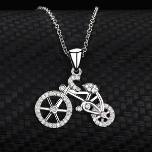 Sterling Silver Diamond Fiets Sport Sieraden Hanger Ketting