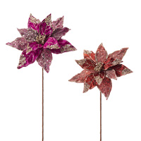 Poinsettia artificielle en velours à bordure dorée scintillante de 30 cm, nouvelle fleur étoile de Noël 2026 pour la décoration de l'arbre de Noël, de la table et de la maison