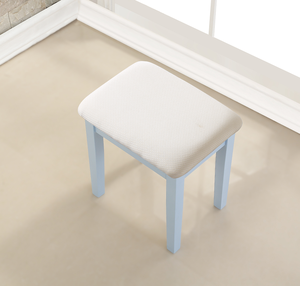 Modern Oak Wood Moniya Makeup <b>Vanity</b> <b>Table</b> and Stool Set with Storage Adjustable Lighted Mirror Blue - Product Image 4