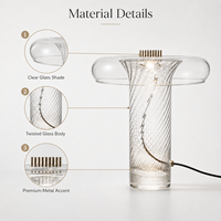 Lampe de table en verre soufflé à la main, spirale contemporaine, accent métallique doré, lumière d'ambiance pour hôtel, villa, éclairage d'intérieur, vente en gros