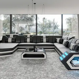 Modern Design Luxury Leather Fabric Sofa With LED Light Music Player For Living Room