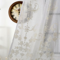 Tissu de rideau transparent brodé 100% polyester, voile floral européen blanc pour salon, chambre à coucher, fenêtre