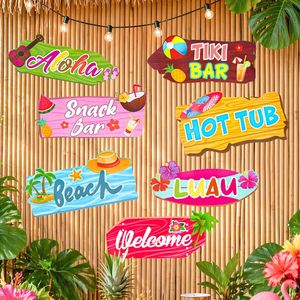 10 Piezas de Letreros de Papel con Temática Tropical Hawaiana para Decoración de Fiestas, con Pegamento de Puntos, para Fiestas de Verano en la Playa, <span class=keywords><strong>Aloha</strong></span> Tiki - Product Image 2