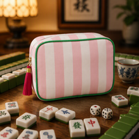 Tas Kosmetik Kain Bergaris Lintas Batas dengan Tas Cuci Portabel Berumbai Multifungsi untuk Perjalanan
