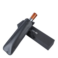 Paraguas Plegable Automático de Alta Gama con Grabado de Logotipo Personalizado, Mango de Madera Sólida, 10 Varillas, Diseño Moderno, Caja de Regalo para Viaje