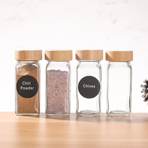 Bamboo Lids 4 Oz Square Glass Seasoning Storage Bottle Spice Jars With Spice Labels Stickers