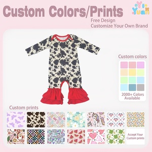 Mono de bebé de manga larga con estampado de vacas personalizado, de seda de leche, con volantes y broches, para niños pequeños, de elastano/poliéster, suave y transpirable - Product Image 3