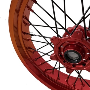 Ensemble de roues <span class=keywords><strong>Supermotard</strong></span> de 17 pouces, roues en alliage d'aluminium rouge et orange, 17x3.5 17x5.0 pour moto, <span class=keywords><strong>dirt</strong></span> bike, remplacement - Product Image 6