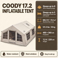 Tente gonflable familiale Coody Familia 17.2 - Tissu en coton beige, camping quatre saisons, durable, portable, tente de camping familiale gonflable pour l'extérieur