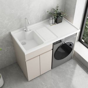 Mueble de lavandería de aluminio con fregadero integrado y unidad para lavadora para uso en balcón, diseño moderno, resistente al agua. - Product Image 2