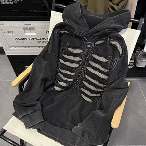 <span class=keywords><strong>Felpa</strong></span> <span class=keywords><strong>con</strong></span> cappuccio Vintage da uomo personalizzata <span class=keywords><strong>con</strong></span> ricamo a <span class=keywords><strong>scheletro</strong></span> ampio Design Oversize per l'inverno - Product Image 5