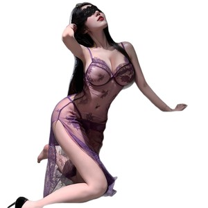 Lingerie sexy transparente pour femmes, combinaison sans manches, chemise de nuit extensible, style Cheongsam, vêtements de grande taille pour jeux de rôle - Product Image 4
