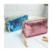 À la mode fille Polyester pour organisateur de toilette Portable Bling paillettes pochette cosmétique avec fermeture éclair brillant paillettes maquillage sac