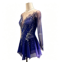 Robe de patinage artistique à manches longues dégradé noir et rose, dos profondement ouvert, ornée de strass, pour spectacle de danse sur glace