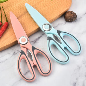 Tijeras de cocina de acero inoxidable con hoja de 8,7 cm, multifuncionales para cortar pescado y carne, color azul y rosa - Product Image 4