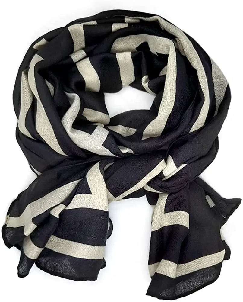 Supplier Latest Design Korean Style Black & White Printed Cotton Viscose Shawls Geometric Stripe Print Scarf Hijabs
