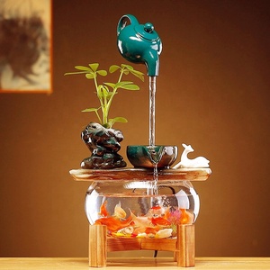Sıcak satış seramik küçük gevşeme şelale çeşme kapalı dekoratif Feng Shui masa su özelliği ile balık tankı - Product Image 2