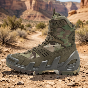 High Cut Tactical Boots Men Suede Nylon Upper PU <b>Heel</b> <b>Support</b> Anti Slip Rubber Outsole Training Patrol Footwear - Product Image 1