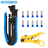 Kit de Herramientas para Crimpar Cables Coaxiales de TV con Pelacables y Conectores F, Herramienta de Compresión para Cables Coaxiales RG6 RG59 RG11