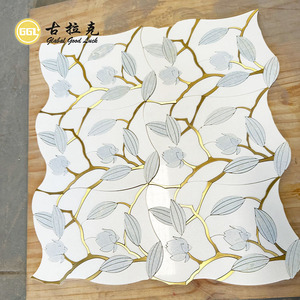 <span class=keywords><strong>Mosaico</strong></span> de Parqué de Mármol Azul y Blanco con Incrustaciones de Latón <span class=keywords><strong>para</strong></span> Vestidores, Rincón de Lectura, Balcón, Salón y Diseño de Suelos Decorativos - Product Image 1