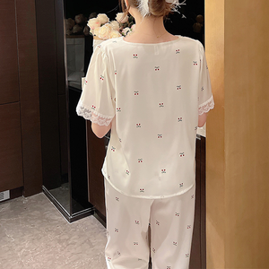 Mulheres Custom Verão Manga Curta Satin Lace Pijama Set Ice Seda Térmica Pijamas Pijama - Product Image 6