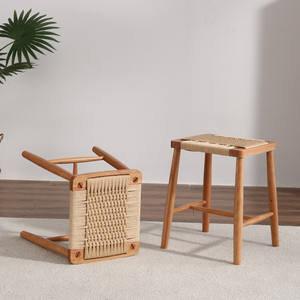 Cherry Wood Rope Woven <b>Stool</b> Handmade Dressing Chair Home Use Simple Design - Product Image 2