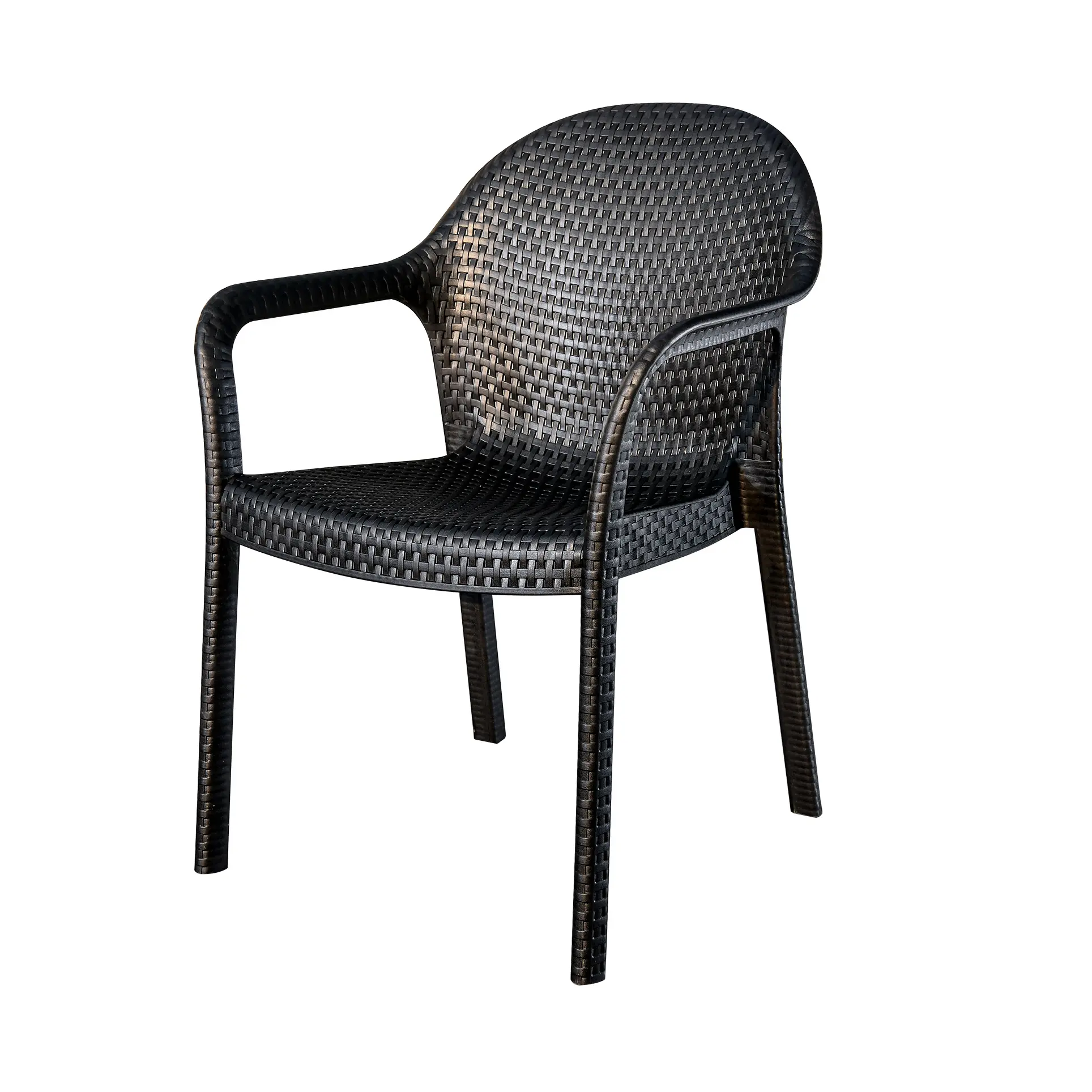 HUAHONG 2024 새로운 디자인 싼 PVC 플라스틱 등나무 의자 야외 정원을위한 팔걸이와 튼튼한 단단한 프레임