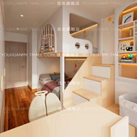 Lit superposé double moderne et personnalisé, blanc crème et style bois, design créatif pour chambre d'enfant